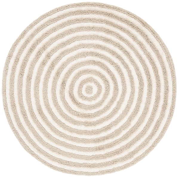 Easy Care 3 ft. x 3 ft. Sage/Ivory Machine Washable High-Low Swirl Solid Round Area Rug