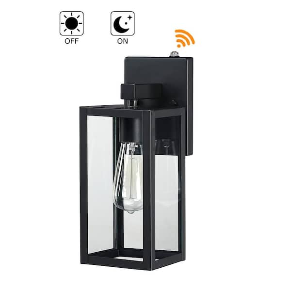 Hukoro Martin 13 in. 1-Light Matte Black Hardwired Outdoor Wall Lantern Sconce with Dusk to Dawn