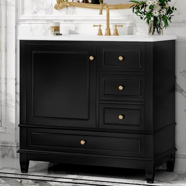 R*Y様 SOMABITO 1UNIT SOMATRIVAL BLACK Ziyudura 36 in. Single Sink Freestanding Black Bath Vanity with