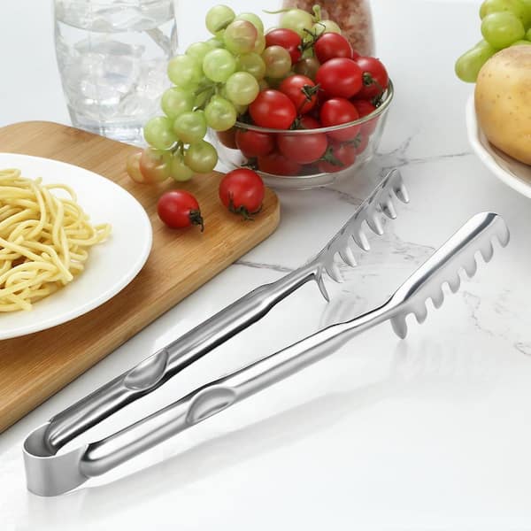 Stainless Steel Non-Stick Spaghetti Spoon and Kitchen Tong Set for Pasta Ergonomic Easy Storage Cleanup 2-Pieces