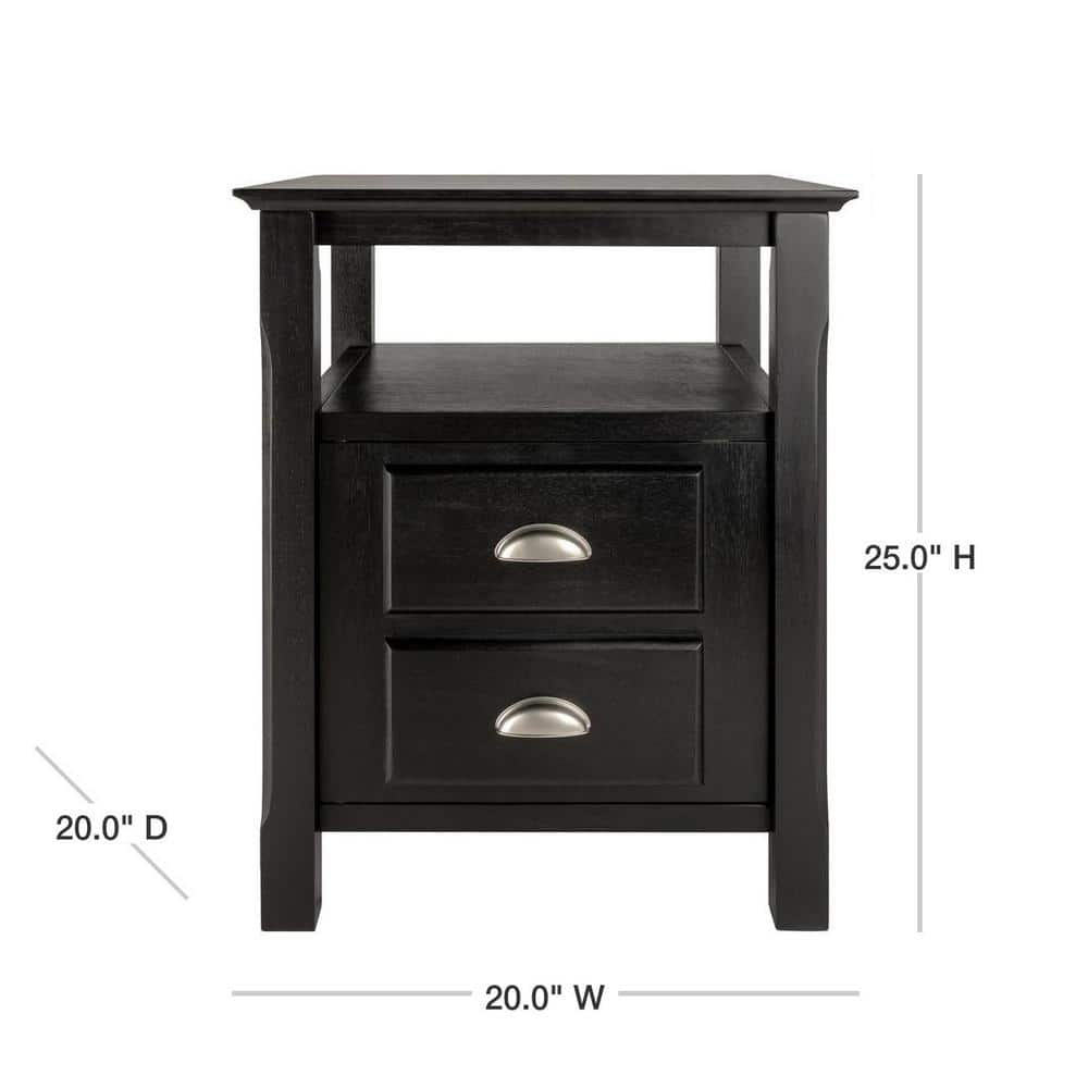 Transitional Black Solid Wood 2-Drawer Night Stand