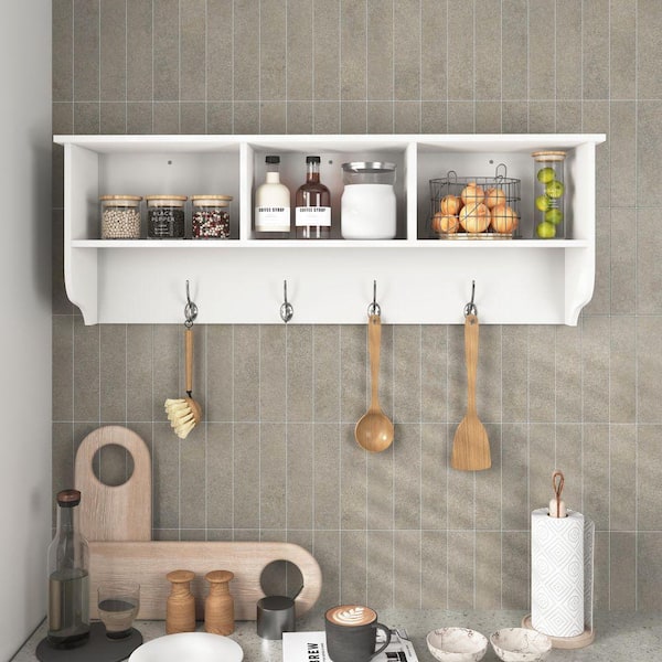 ategisシェルフ ECOCHIC SPACES INC White 38.6 in. W x 7.9 in. D Wall-Mounted Coat
