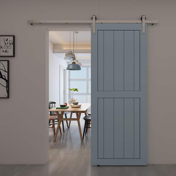 33 in. x 84 in. Ranch 2 Panel Unfinished Knotty Pine Interior Barn Door Slab