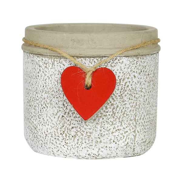 4.3 in. Whitewash Cement Heart Planter