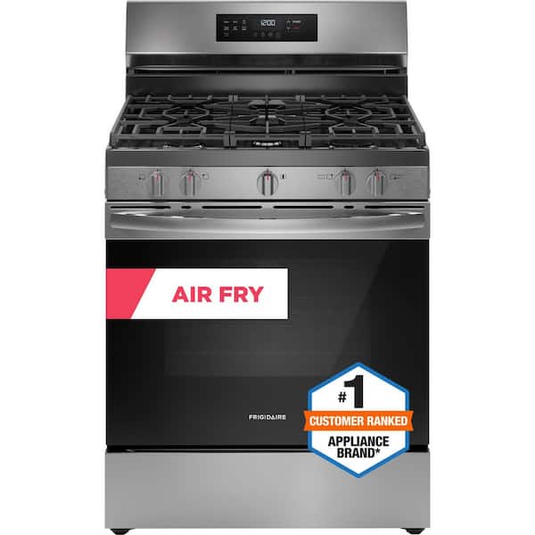Frigidaire 30 in. 5.1 cu. ft. 5 Burner Freestanding Self-Cleaning Gas Range in Stainless Steel with Air Fry