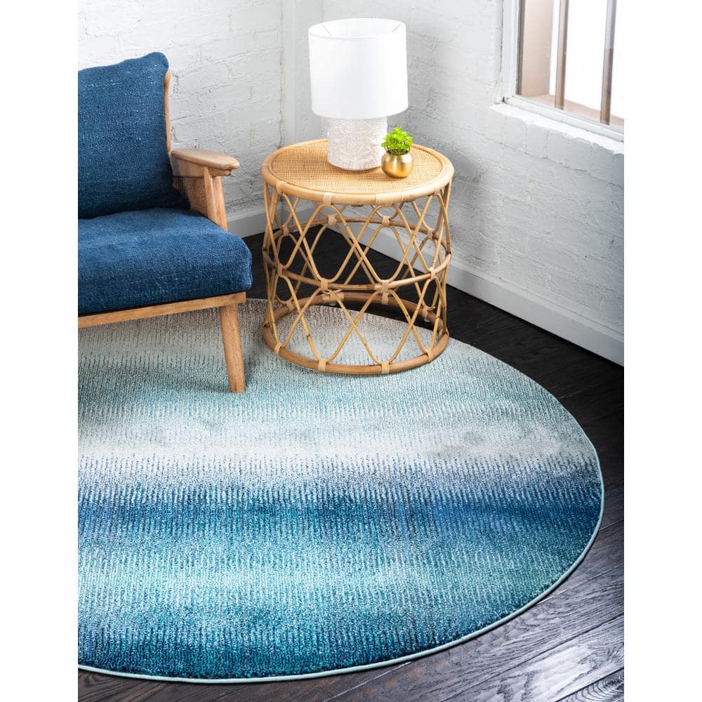 Azura Barcelona 6' Round Easy-Care Synthetic Area Rug, Blue