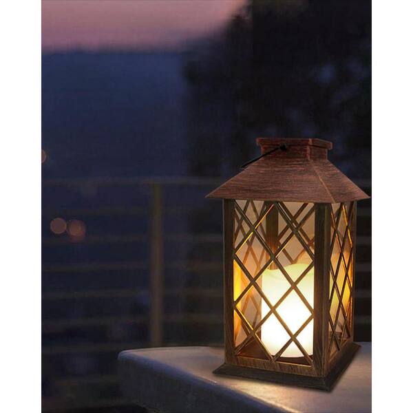 Angel Sar 14 in. Antique Copper Garden Hanging Solar Lantern