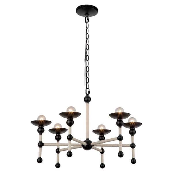 Nadine 25 in. 6 Light 60-Watt Matte Black/Cotton Chandelier