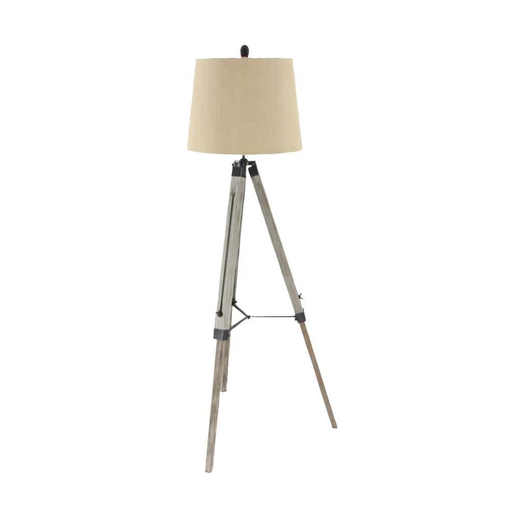Brown Wood Adjustable Tripod Outdoor Floor Lamp 30.65"