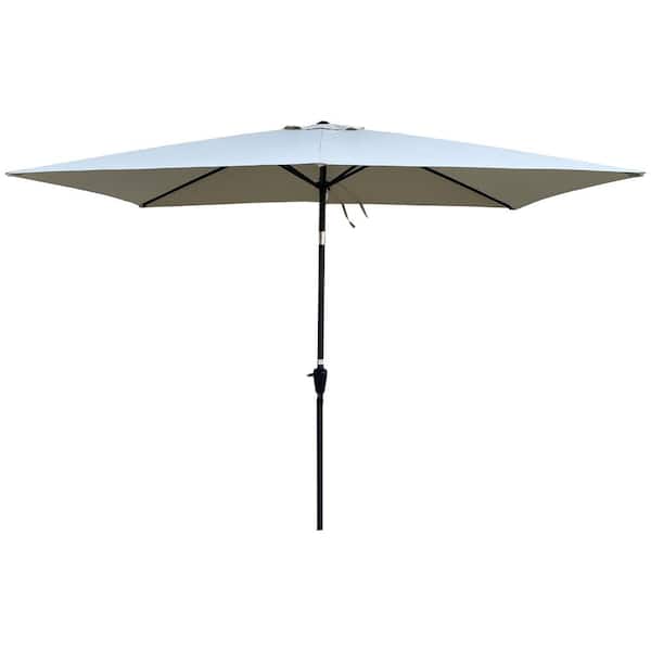 Otryad 6 ft. x 9 ft. Steel Patio Umbrella, Outdoor Waterproof Umbrella with Crank and Push Button Tilt for Backyard-Frozen Dew