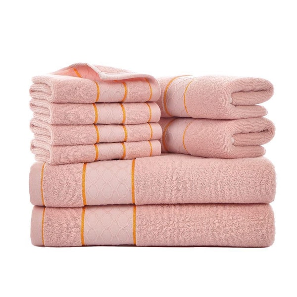8-Piece Pink Cotton Bath Towel Set, Hotel Quality Bathroom Towels Set
