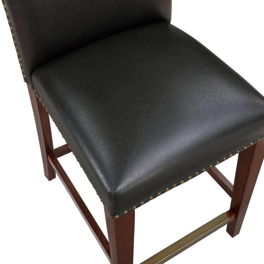Bristol Traditional Brown Faux Leather Counter Stool with Antique Brass Trim