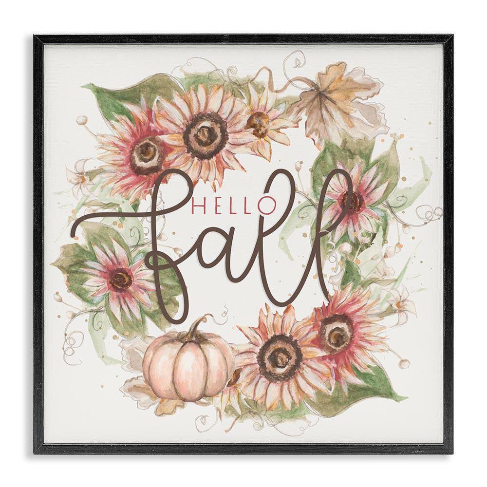 Hello Fall Autumn Greeting Floral Pumpkin Wreath by Patricia Pinto Black Framed Graphic Nature Art Print 17 in. x 17 in. price history on PriceWatchPro