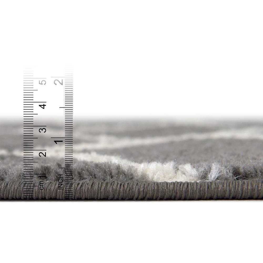 6' Square Dark Gray Ivory Trellis Frieze Synthetic Rug