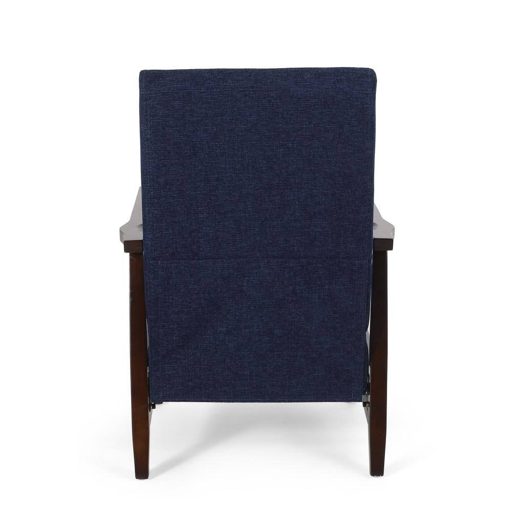 Navy Blue and Chocolate Brown Polyester Club Recliner with Wood Frame