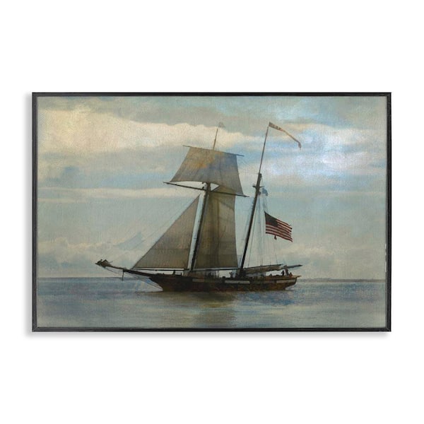 Classic Ship with Flag by Graffi*tee Studios Black Framed Typography Giclee Art Print 16 in. x 24 in.
