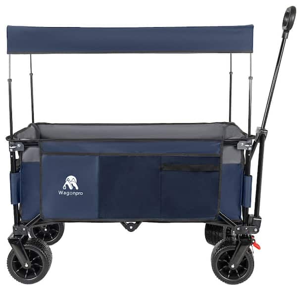 4.3 cu. ft. Steel Garden Cart with Flexible Handle & Canopy,7"x4" All-Terrain Wheels in Blue Gray