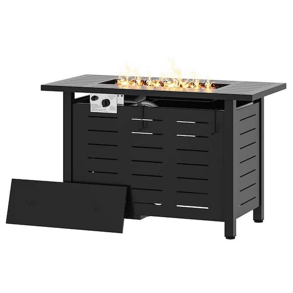 40 in. 50,000 BTU Black Metal Rectangular Outdoor Fire Pit Table with Removable Lid, Lava Rocks