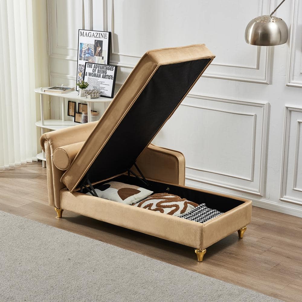 Harper & Bright Designs Modern Khaki Soft Velvet Chaise Lounge with