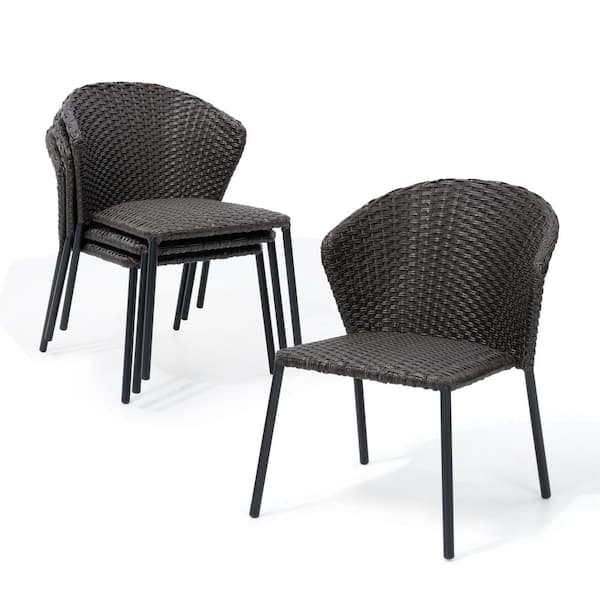 Crestlive Products 4-Piece Garden Stackable Wicker Outdoor Dining Chairs in Brown