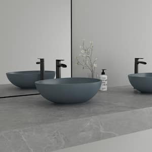 Concrete Egg-Shaped Bathroom Sink Vessel Sink Art Basin in Blue Ashes with the Same Color Drainer