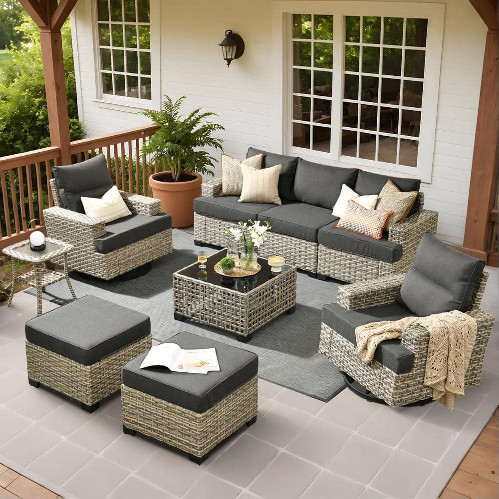 HOOOWOOO Kelleys 9-Piece Wicker Outdoor Patio Conversation