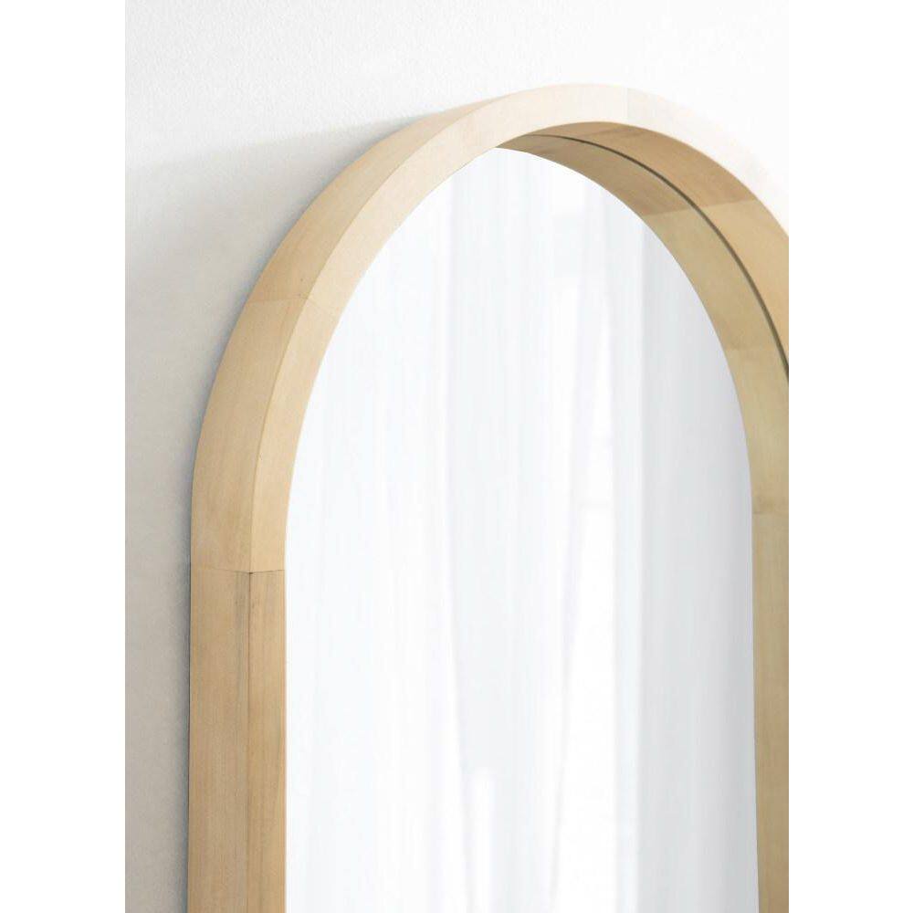 Natural Wood Arched Vanity Mirror with Deep Profile