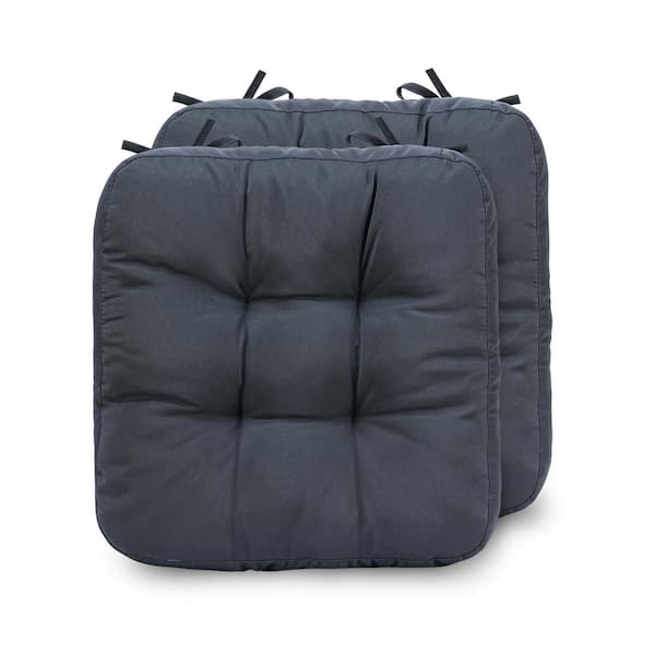 Zeus & Ruta 16.5 in. x 16.5 in. 2-Piece Square Outdoor Dining Chair Cushion with Ties in Dark Blue