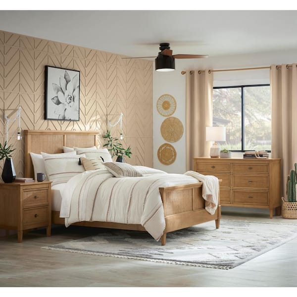 Home Decorators Collection Marsden Patina Wood Finish Wooden Cane Queen Bed 65 in. W x 54 in. H 10755