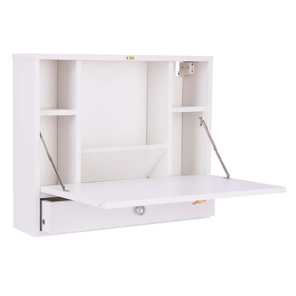 Costway 20 in. Rectangular White 1 Drawer Floating Desks with Solid