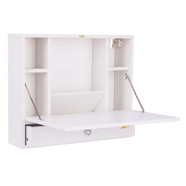 Costway 20 in. Rectangular White 1 Drawer Floating Desks with Solid Wood Design