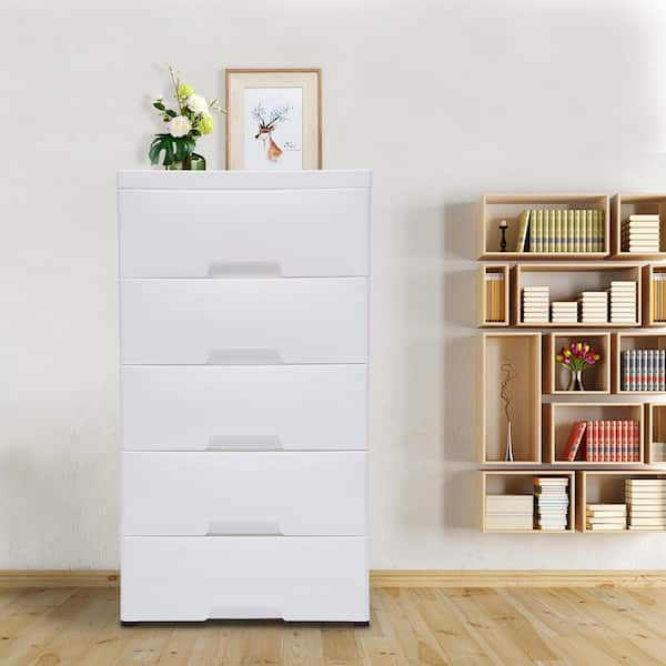 White Wooden Storage Cabinet Organizer with 4 Casters