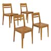 Four wooden dining chairs viewed from various angles.