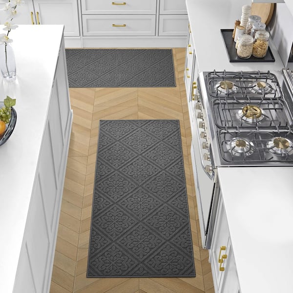 Austell Solid Gray 2 ft. x 5 ft. Geometric 2-Piece Rug Set Area Rug