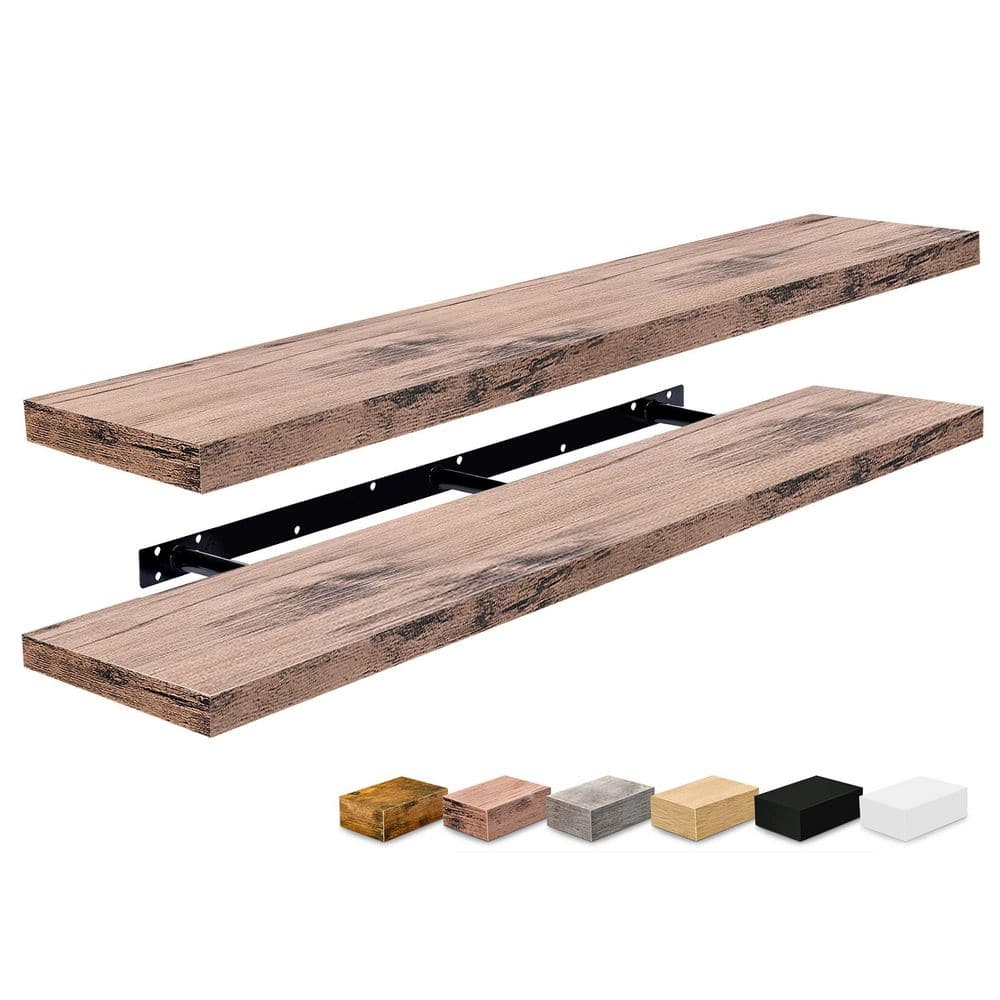 Floating Shelves for Wall - Extra-Long Shelves (2 Pack), 55 in. W x 9.25 in. D Mahogany Composite Decorative Wall Shelf