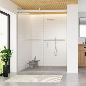 Marcelo 60 in. W x 76 in. H Sliding Frameless Shower Door in Brushed Nickel Finish with Clear Glass