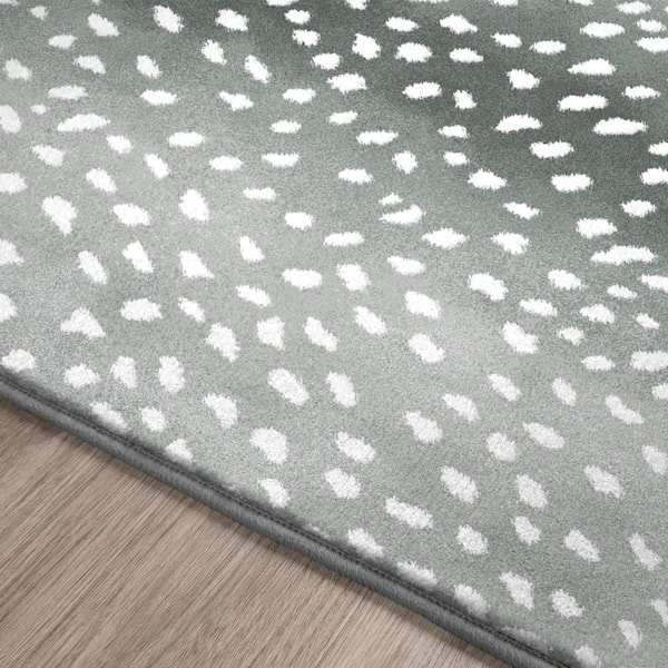 8' Round Gray Animal Print Runner Rug