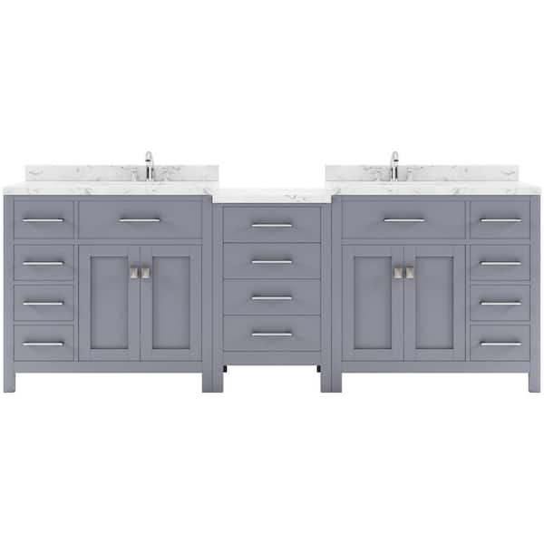 Caroline Parkway 93 in. W x 22 in. D x 35 in. H Double Sink Bath Vanity in Gray with Quartz Top