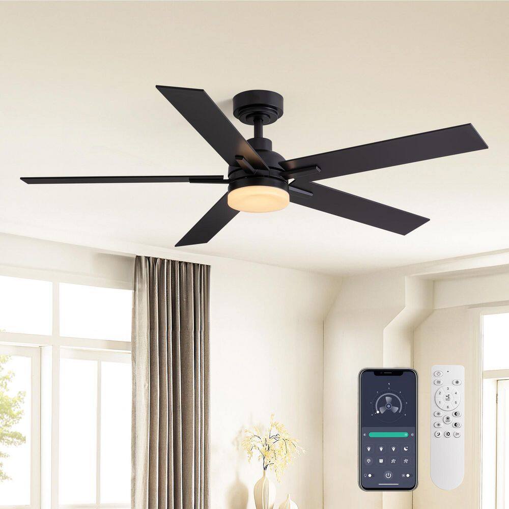 52 in. Modern Smart Indoor Black Ceiling Fan with Dimmable LED Light and APP Remote Control price history on PriceWatchPro