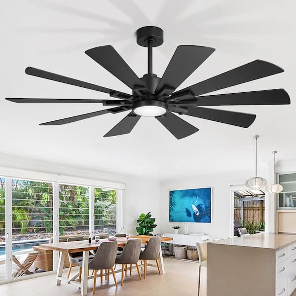 Gorya 72 in. (6 ft.) Industrial Windmill Black Ceiling Fan with Color-Changing LED Light, Downrod and Remote Control