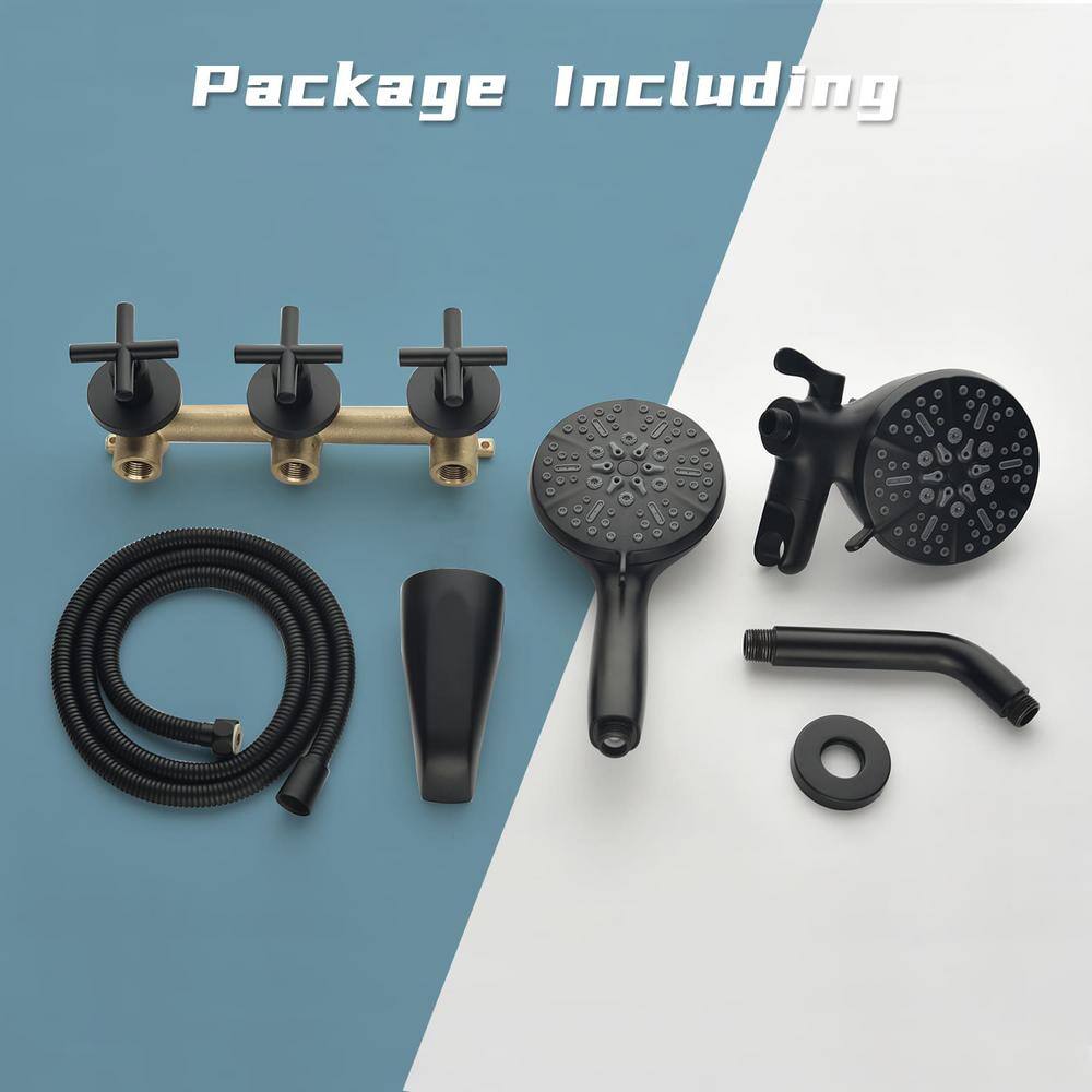 Matte Black Triple Handle Wall Mounted Shower Faucet Set