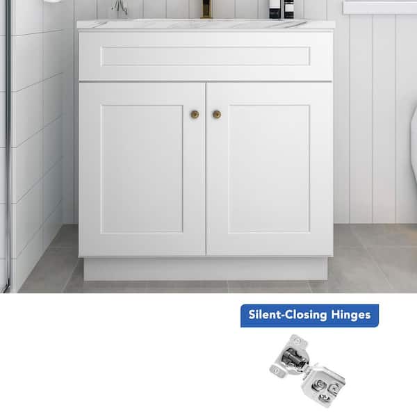 30 in. W x 21 in. D x 34.5 in. H Ready to Assemble Solid Wood Shaker Sink Base Bath Cabinet in White