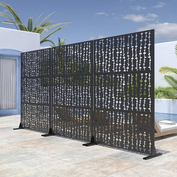 Lirago 72 in. H x 47 in. W Outdoor Metal Privacy Screen Garden Fence Vine Pattern Wall Applique in Black