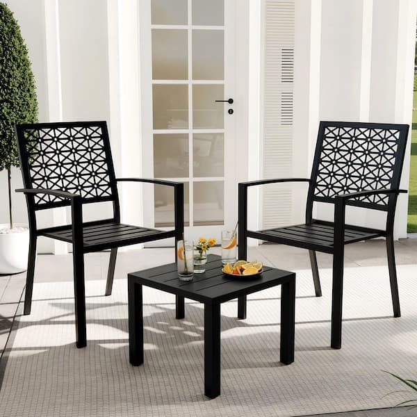 PUP GRIT LLC Metal Frame 3-Piece Outdoor Bistro Set, Chairs and Coffee  Table, Modern Dark Patio Furniture for Garden and Balcony YDQ_PPG_334X6FB4