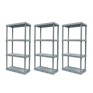 Knect-A-Shelf Gray 4-Tier Resin 12 in. x 2 in. x 24 in. Light Duty Storage Shelving System (3-Pack)