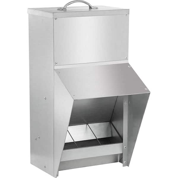 25.6 in. 11 in. 13.8 in. Galvanized Steel Rat Proof Weatherproof Chicken Feeder with Lid for Outdoor Coop 50lbs Capacity