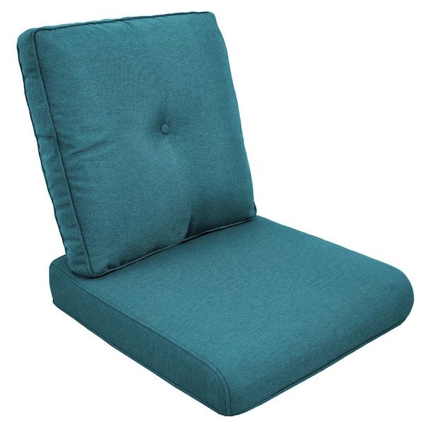 Modern 22 in. x 25 in. 2-Piece Deep Seating Outdoor Lounge Chair Cushion Set in Peacock Green with Center Button