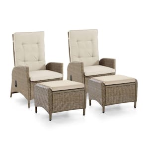 Garda Gas Spring-Assisted Reclining Backrest Wicker Outdoor Dining Chair With Beige Cushions and Ottomans (4-Pack)