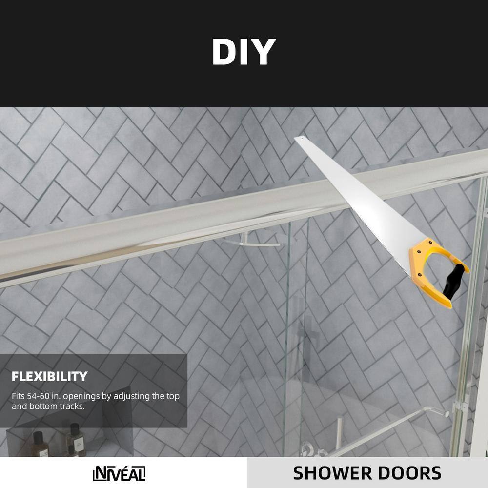 60'' Chrome Semi Frameless Sliding Tub Door with Clear Glass