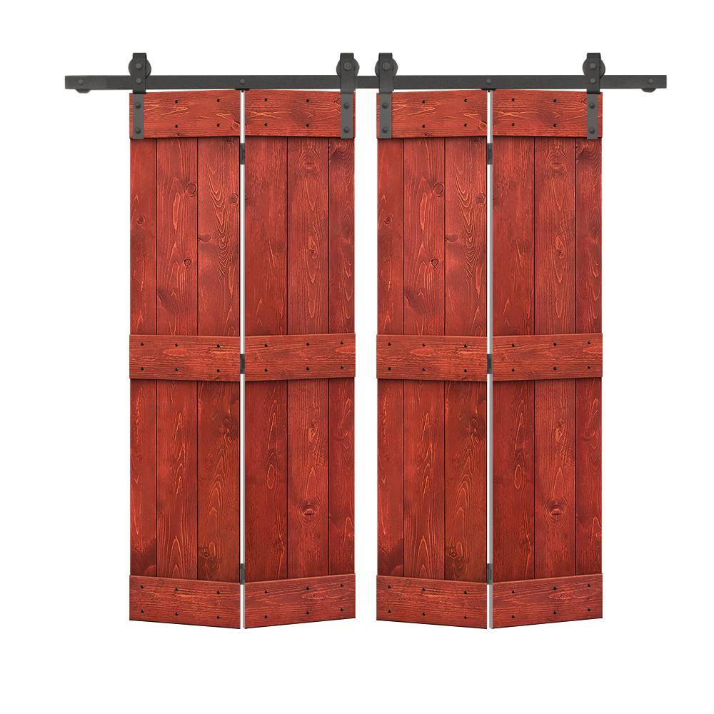 60 in. x 84 in. Mid-Bar Series Cherry Red Stained DIY Wood Double Bi-Fold Barn Doors with Sliding Hardware Kit price history on PriceWatchPro